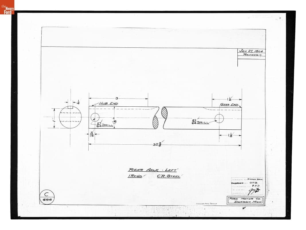Drawing, "Rear Axle - Left," Ford Model C, January 27, 1904