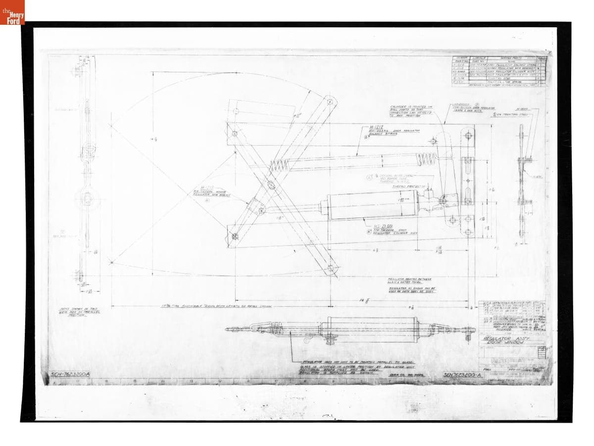 Drawing, "Regulator Ass'y Door Window," Lincoln Automobile, August 26, 1947