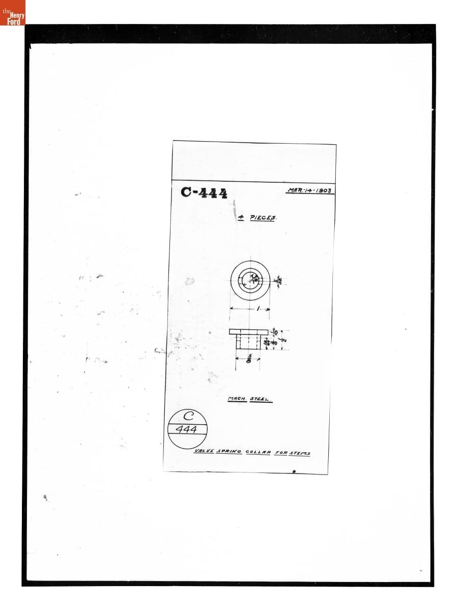 Drawing, "Valve Spring Collar for Stems," Ford Model C, March 14, 1903