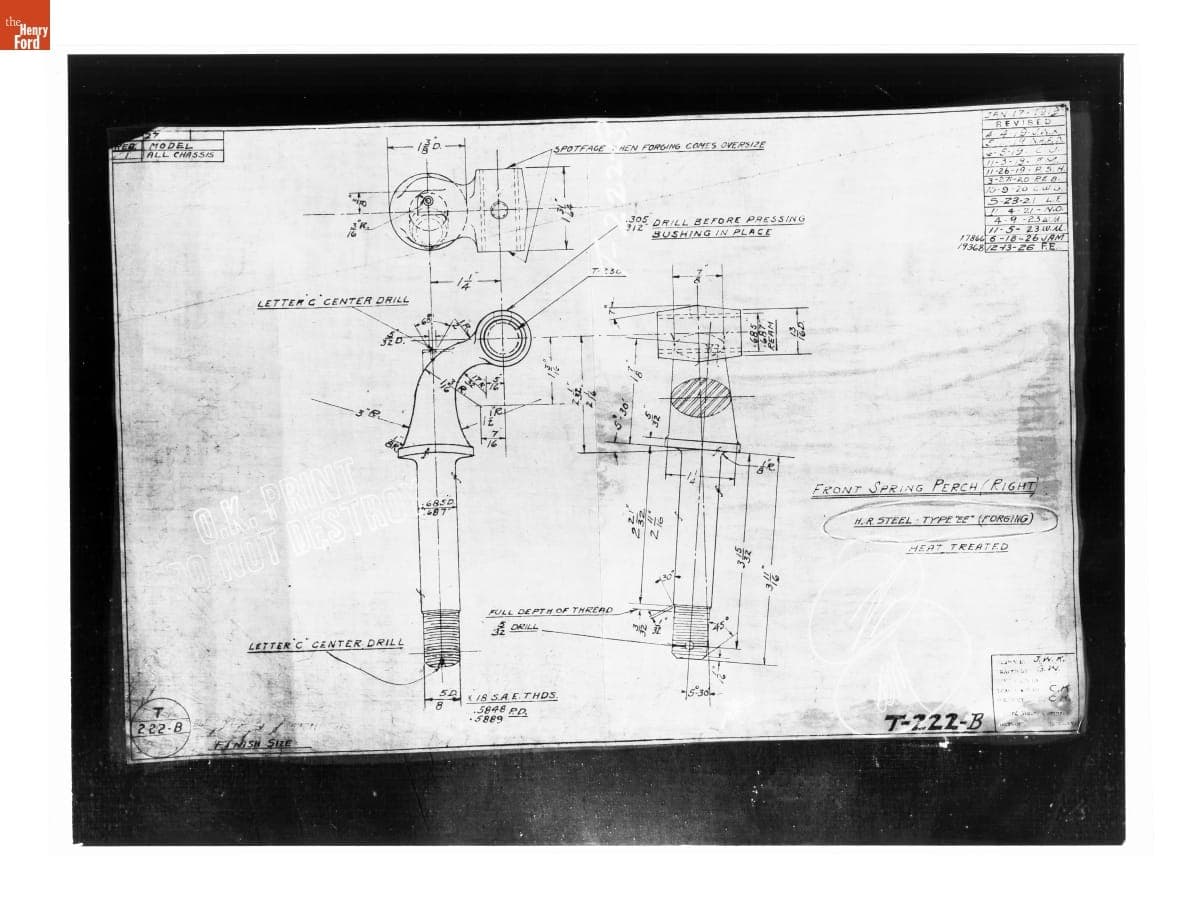 Drawing, "Front Spring Perch (Right)," Finish Size, Ford Model T, December 13, 1926