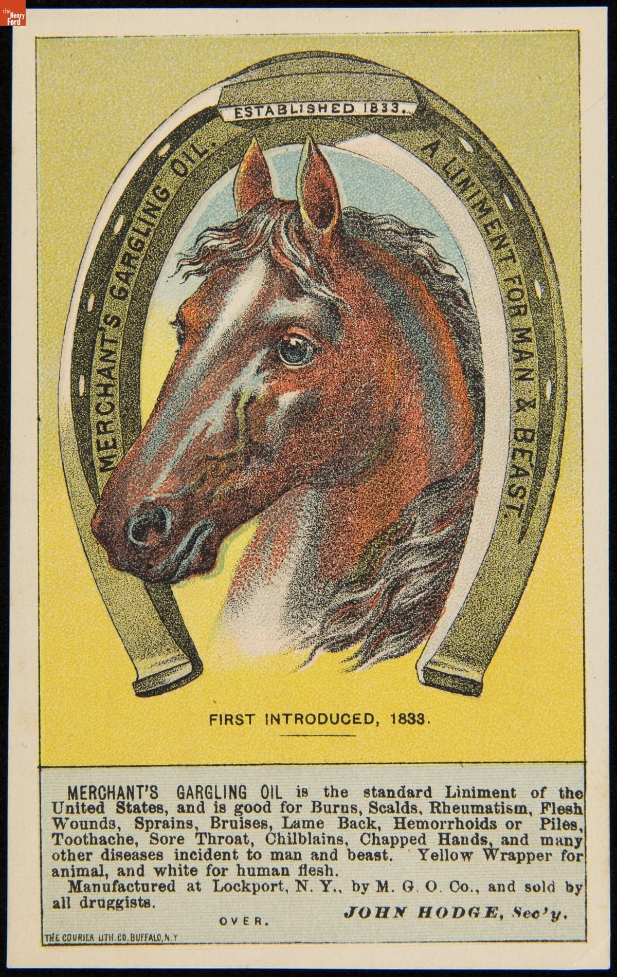 Trade Card for Merchant's Gargling Oil, Merchant's Gargling Oil Company, circa 1880