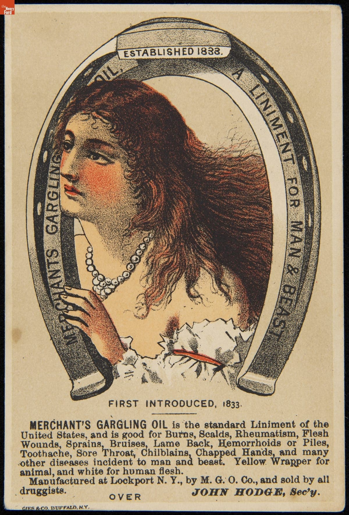 Trade Card for Merchant's Gargling Oil, Merchant's Gargling Oil Company, circa 1880