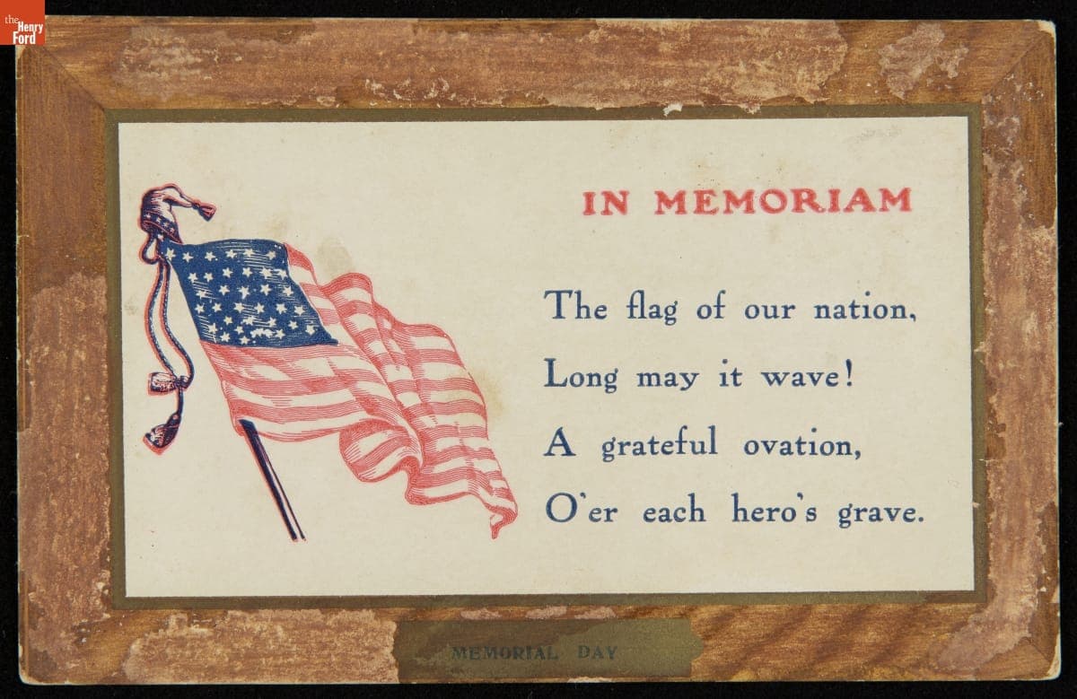 "In Memoriam, The flag of our nation, Long may it wave! A grateful ovation, O'er each hero's grave." circa 1906