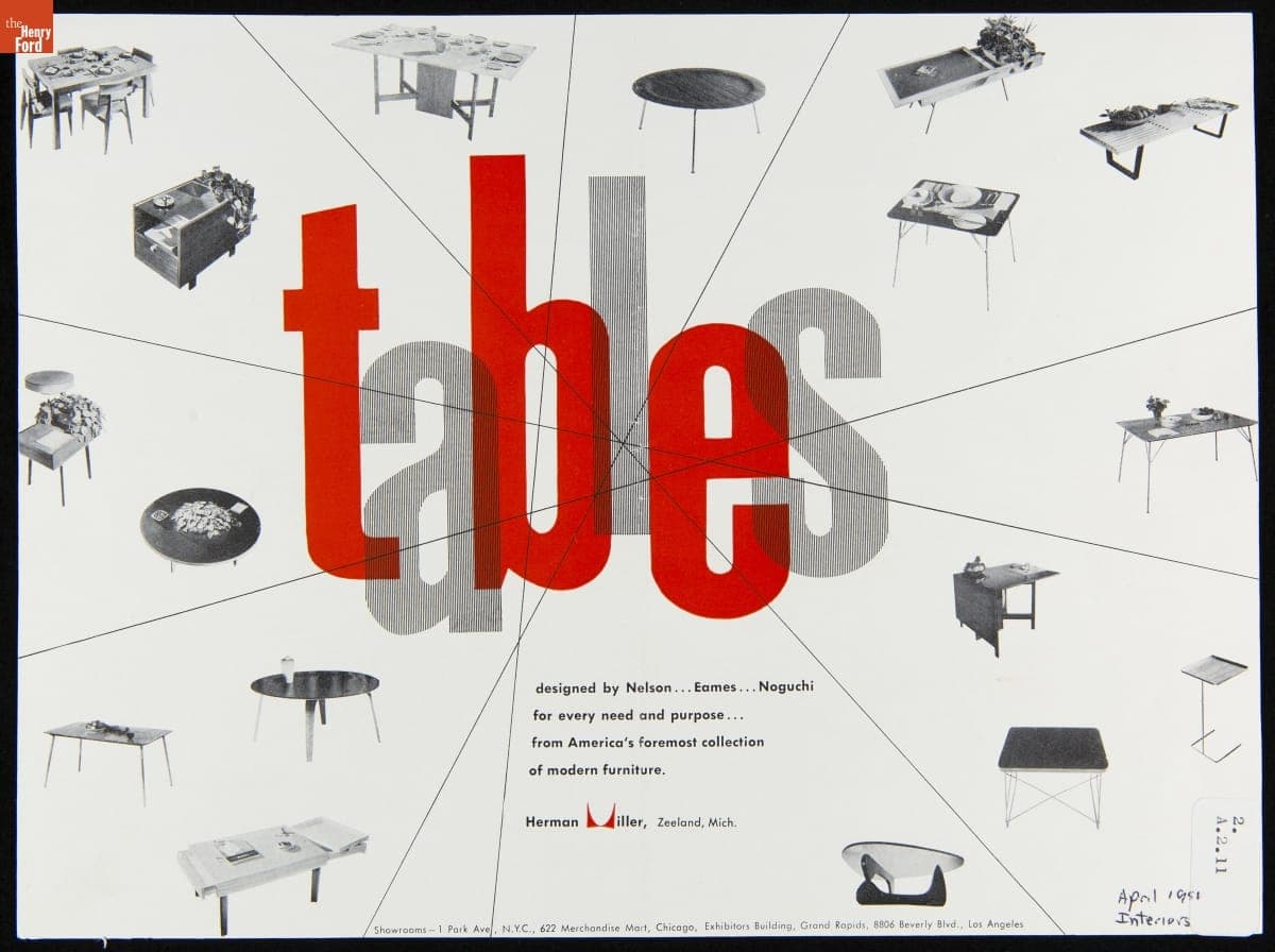 "Tables Designed by Nelson...Eames...Noguchi for Every Need and Purpose...," Herman Miller Advertisement, April 1951