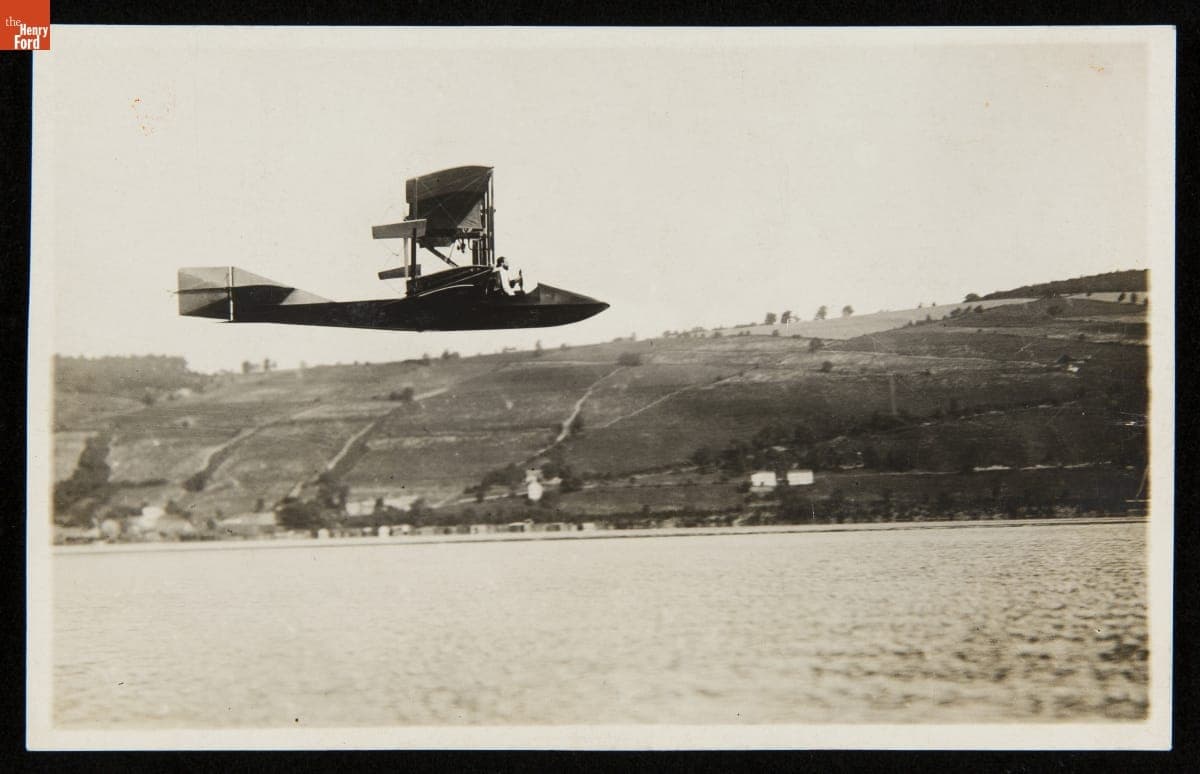 Curtiss Model E Flying Boat in Flight over Water, 1910-1912