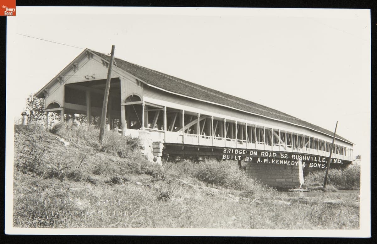 "Bridge on Road 52, Rushville, Ind. Built by A.M. Kennedy & Sons," circa 1940