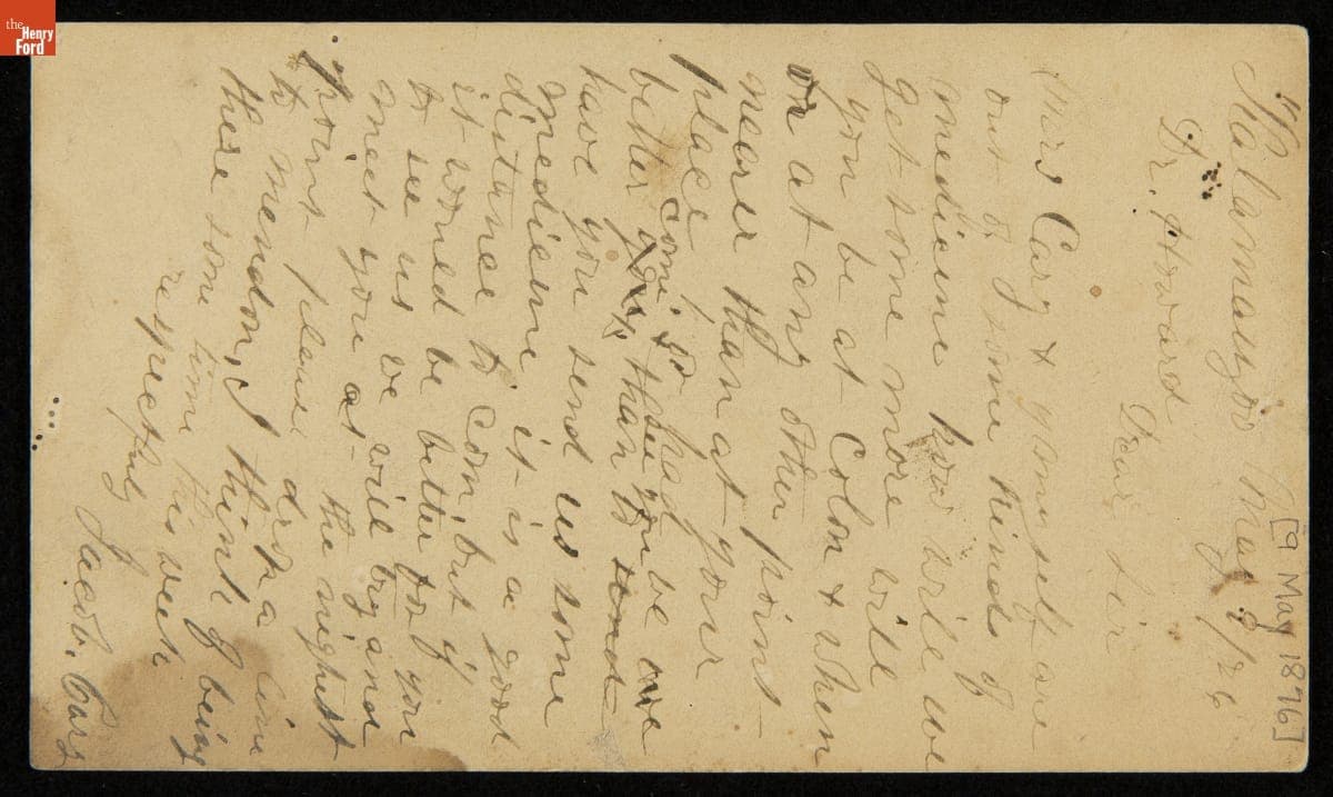 Letter from Jacob Cary to Dr. Alonson Howard, May 9, 1876