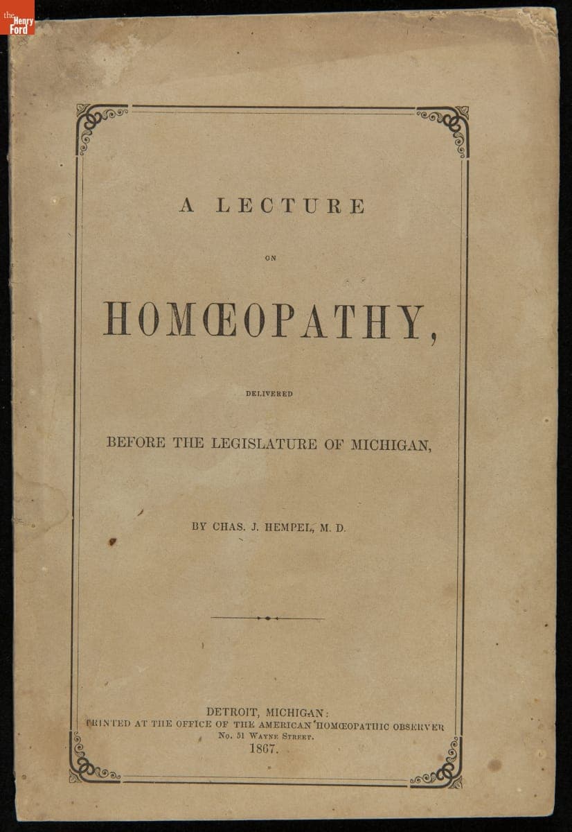 Booklet, "A Lecture on Homeopathy Delivered before the Legislature of Michigan," 1867