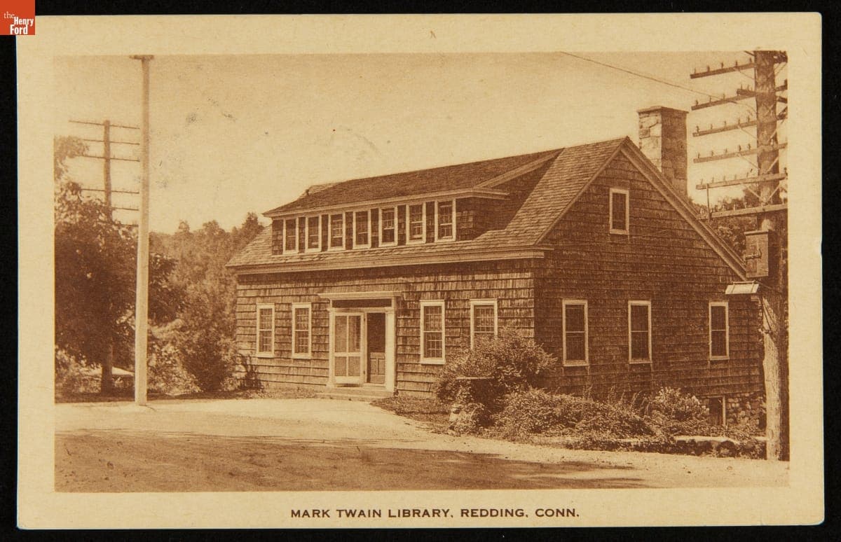 Postcard, "Mark Twain Library, Redding, Conn.," circa 1956