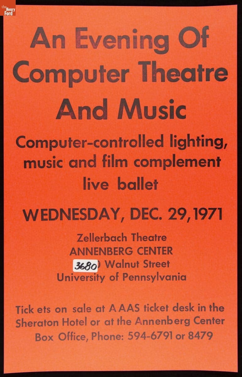 Poster, "An Evening of Computer Theatre and Music," 1971