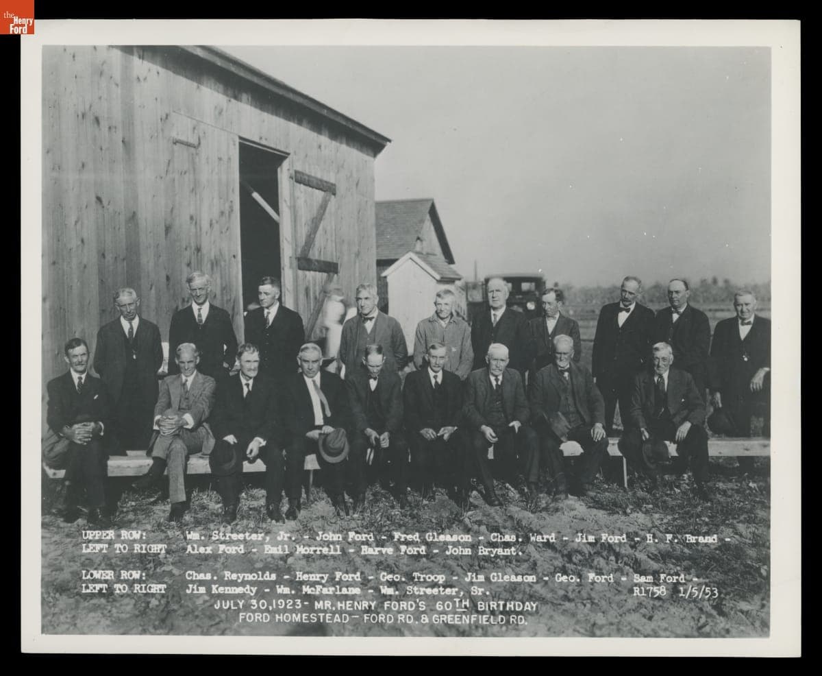 Henry Ford with Group at Ford Homestead on His 60th Birthday, July 30, 1923
