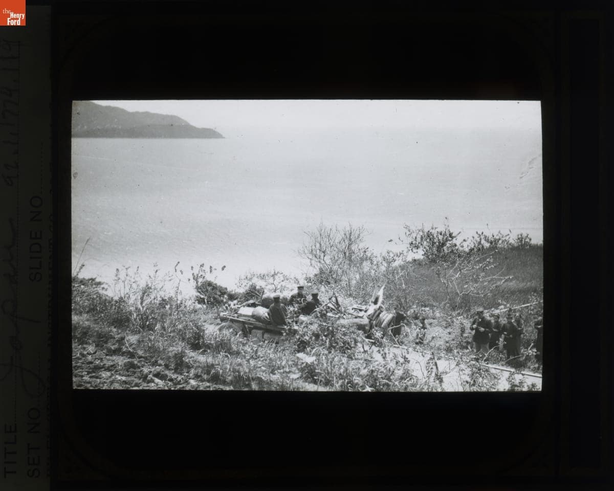 Thomas Flyer On a Hillside in Japan, New York to Paris Race, 1908