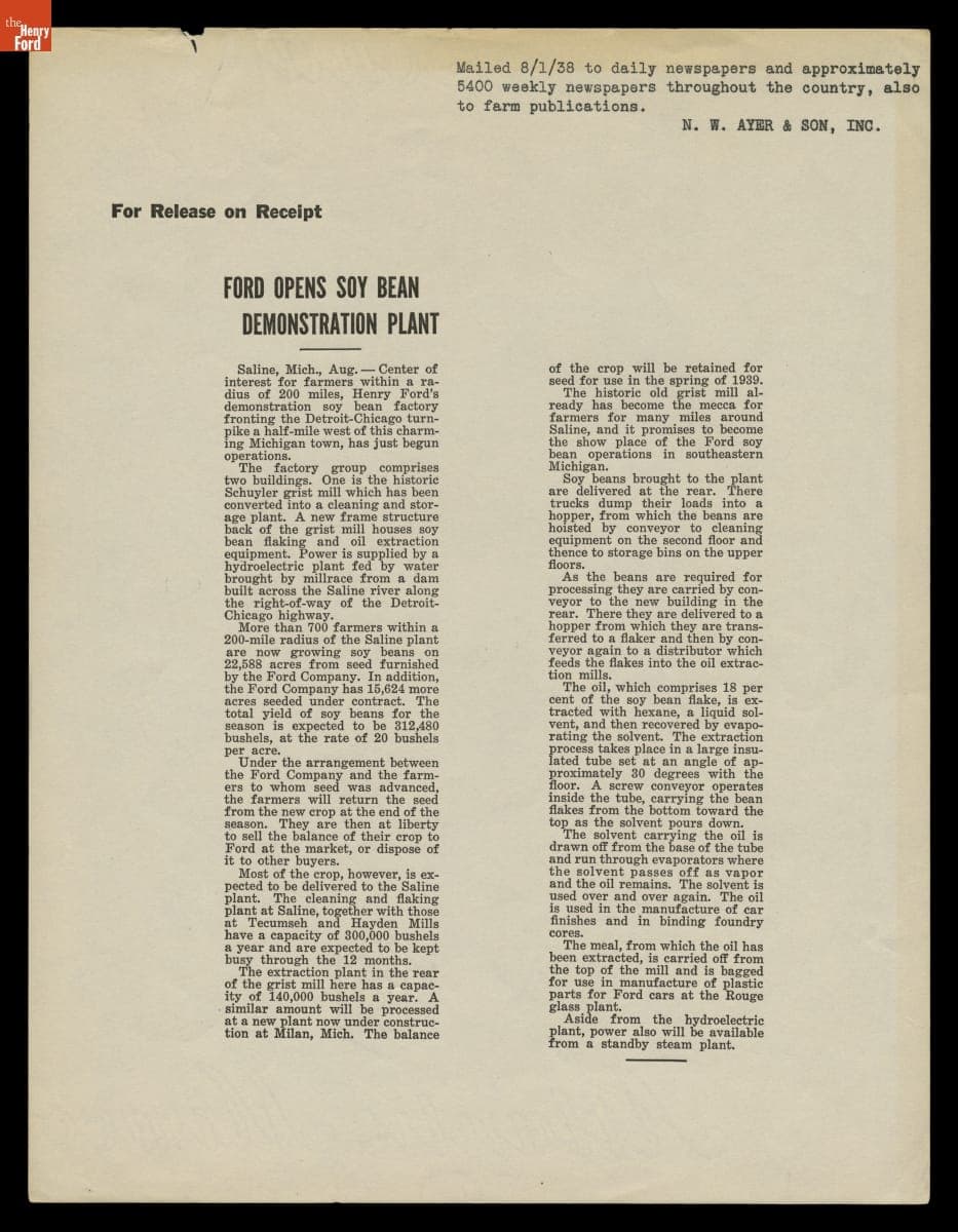 Ford Opens Soy Bean Demonstration Plant, August 1938