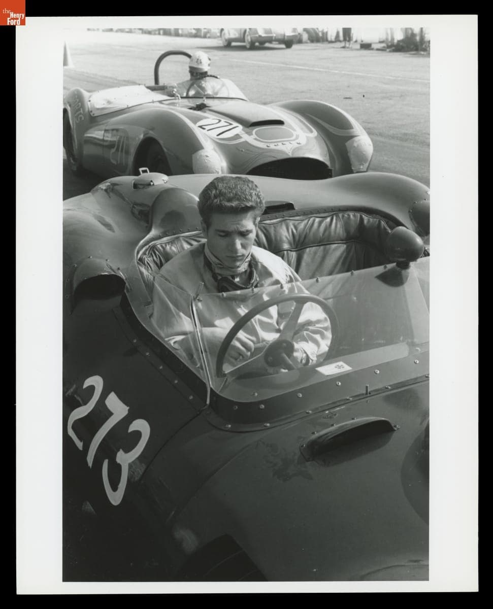 Jim Hall in Lister Corvette at the First Los Angeles Examiner Grand Prix, March 1959