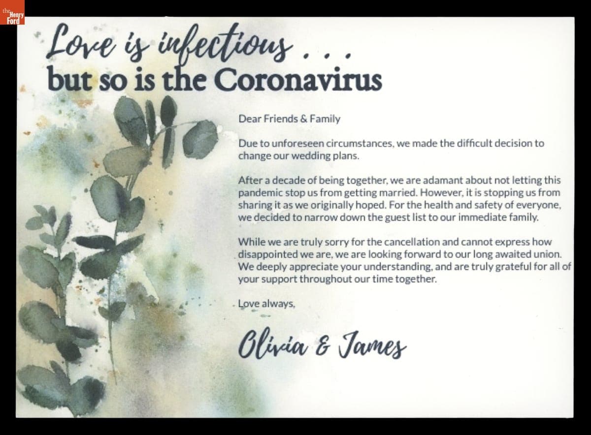 Wedding Un-Invitation, "Love is Contagious but so is the Coronavirus," 2020