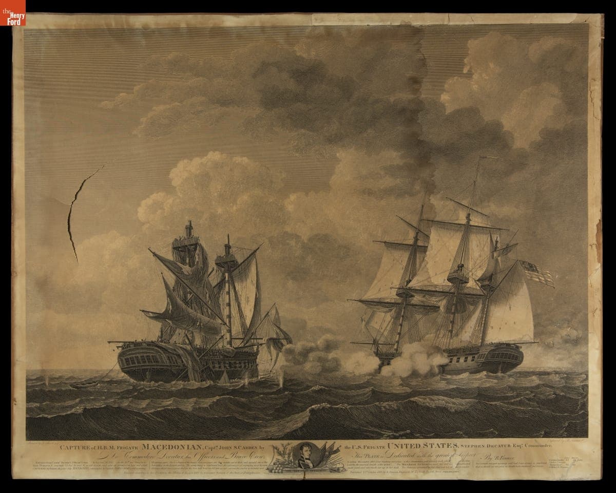 Engraving, "Capture of H.B.M. Frigate 'Macedonian' by the U.S. Frigate 'United States,'" War of 1812