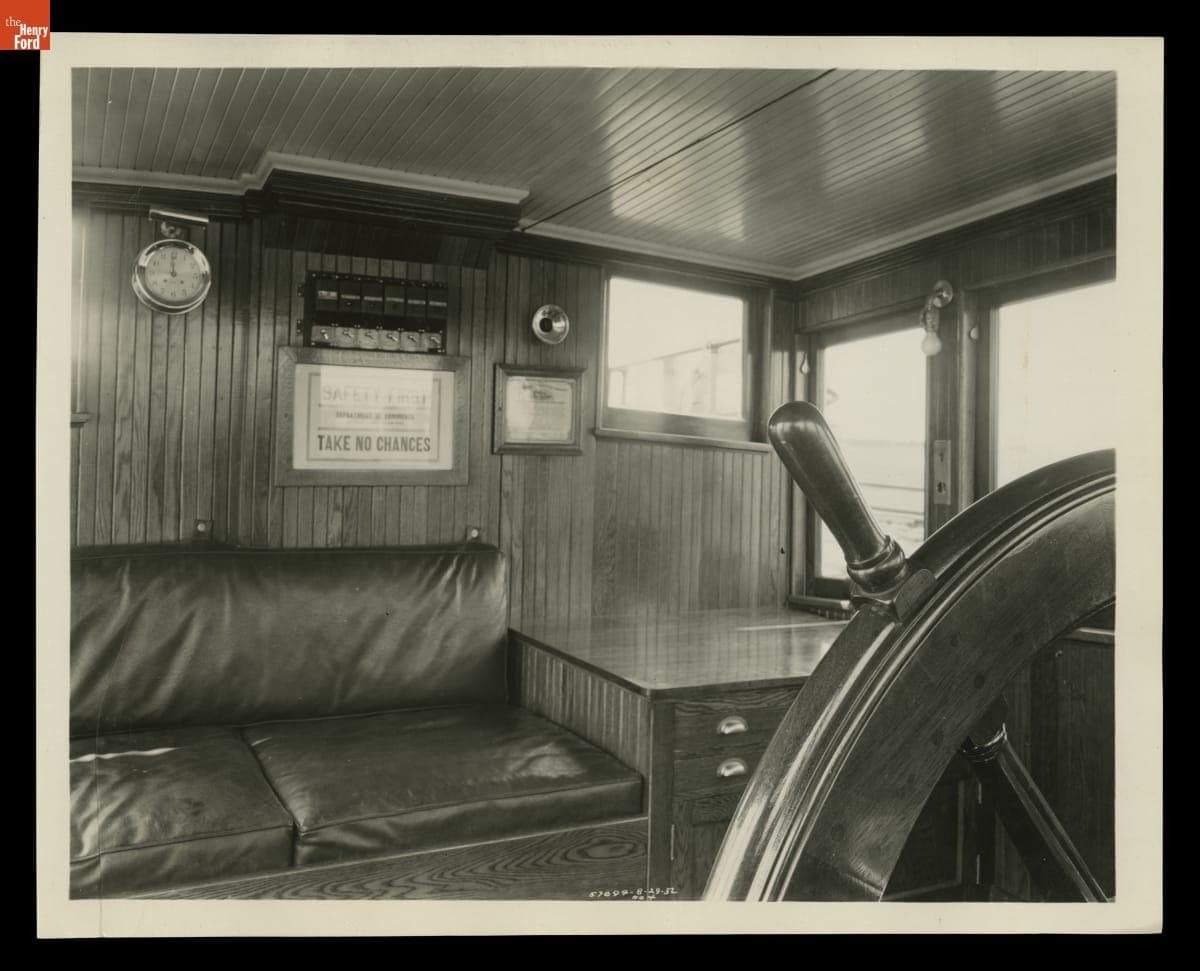 Wheelhouse on Ford Motor Company Tugboat "Dearborn," Rouge Plant, August 1932