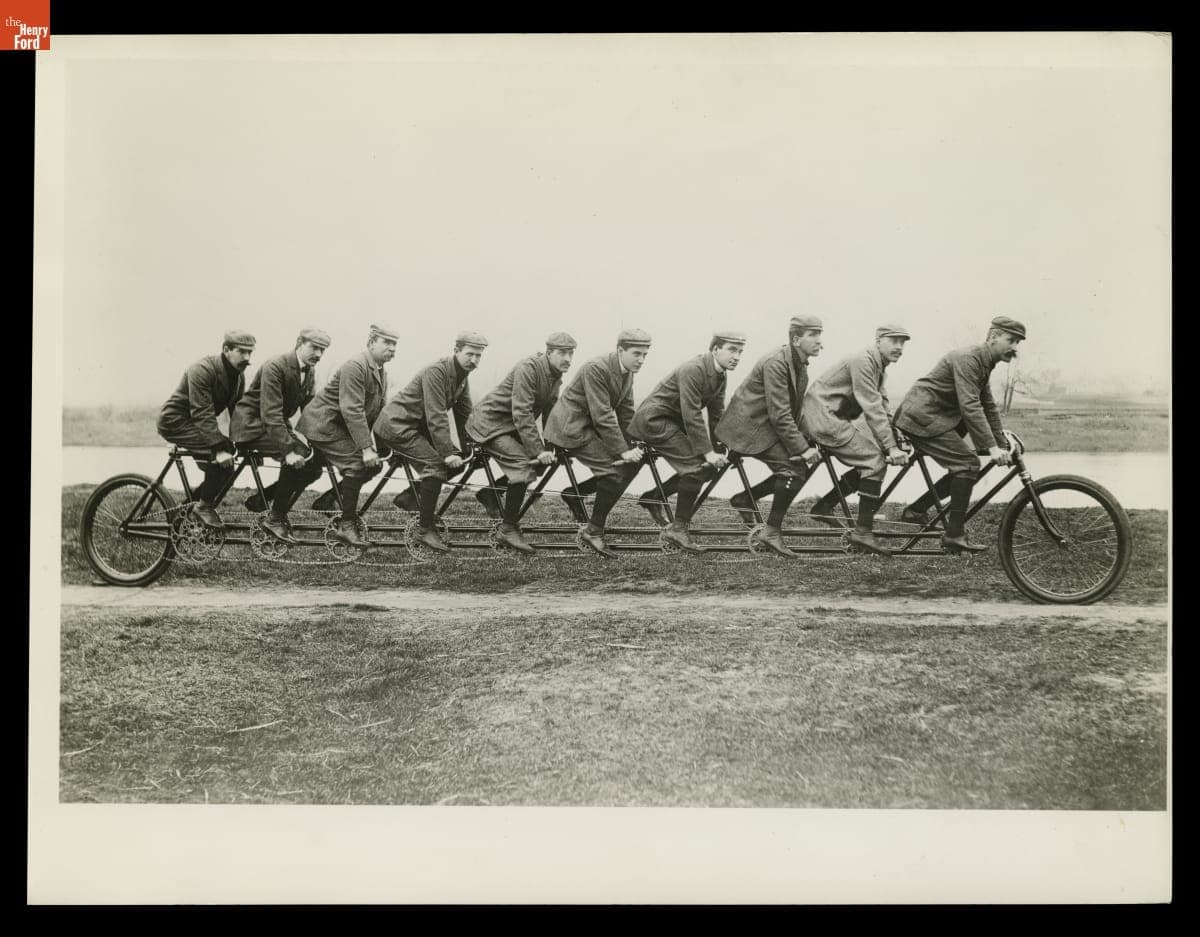 The Orient "Oriten" Ten-Person Bicycle with Cyclists, Waltham, Massachusetts, circa 1900