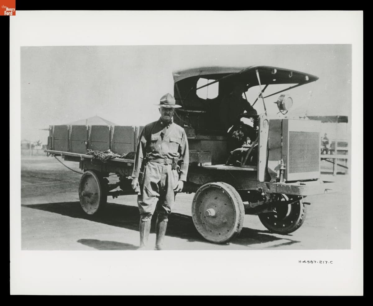 General John J. Pershing Standing in Front of a Jeffery Quad at the Mexican Border, 1915
