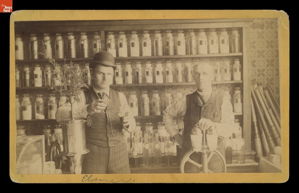 Two Men inside D.W. Fawkes & Co. Store, Newcastle, Wyoming Territory, circa 1890