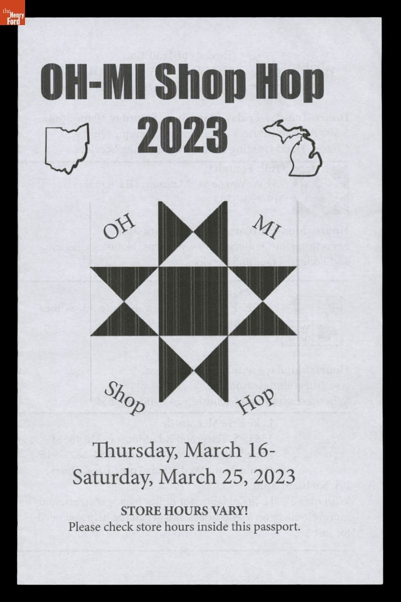 "Passport for OH-MI Shop Hop 2023," March 16-25, 2023