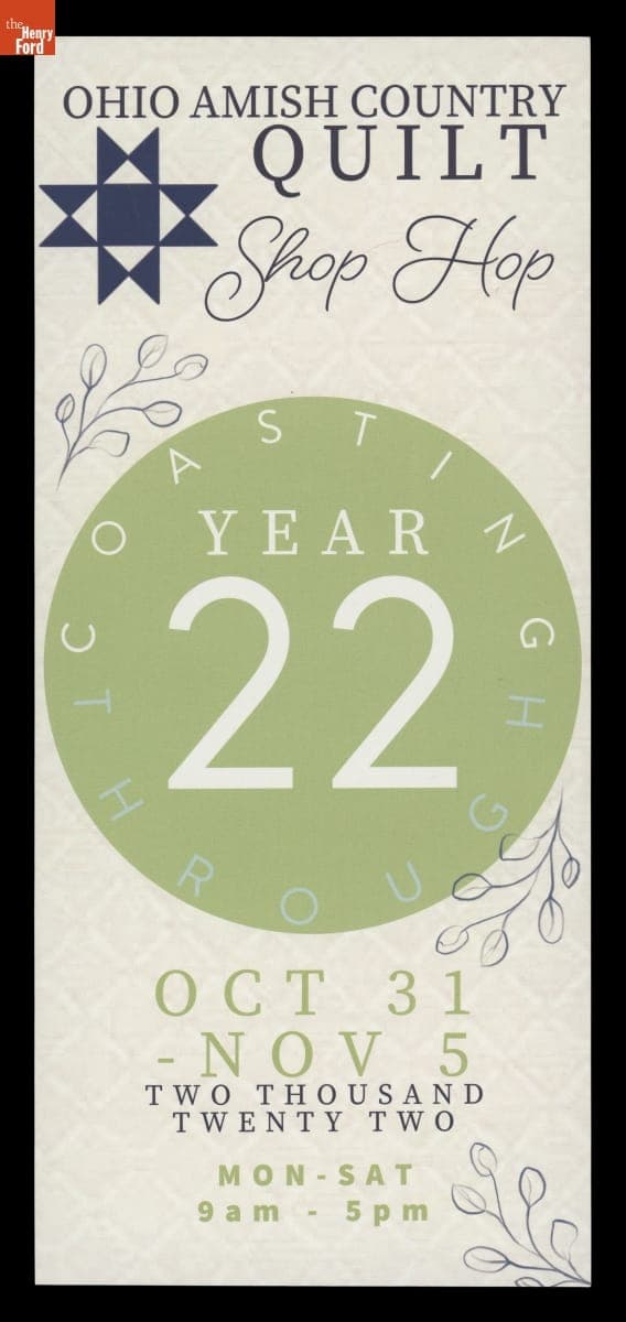 Rack Card, "Ohio Amish Country Quilt Shop Hop: Coasting Through Year 22," 2022