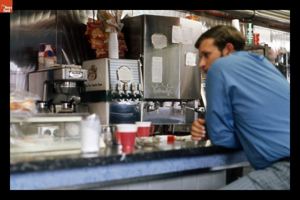 Man Seated at Counter at Collin's Diner, North Canaan, Connecticut, 1972