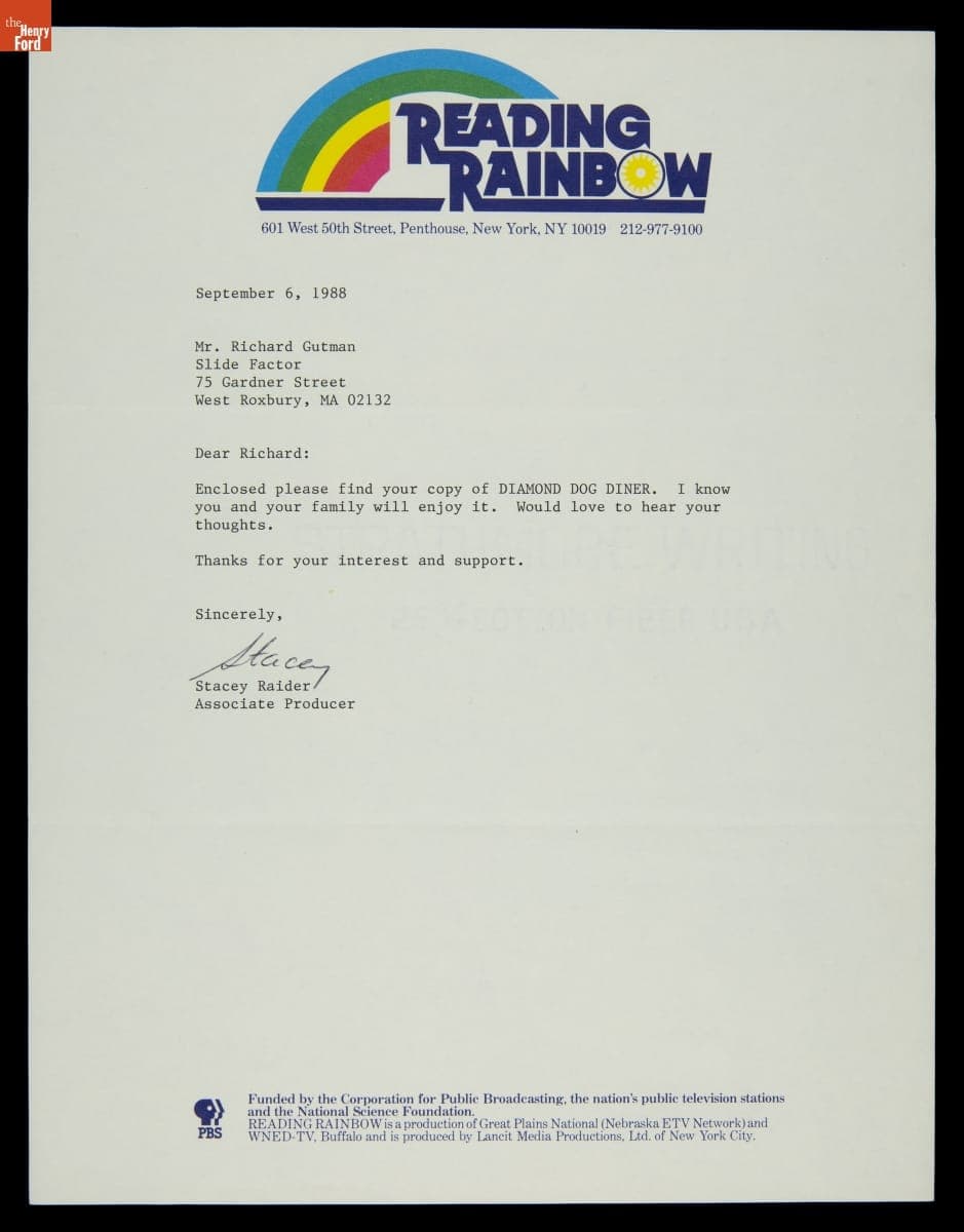 Letter to Richard J.S. Gutman concerning "The Robbery at the Diamond Dog Diner," September 6, 1988