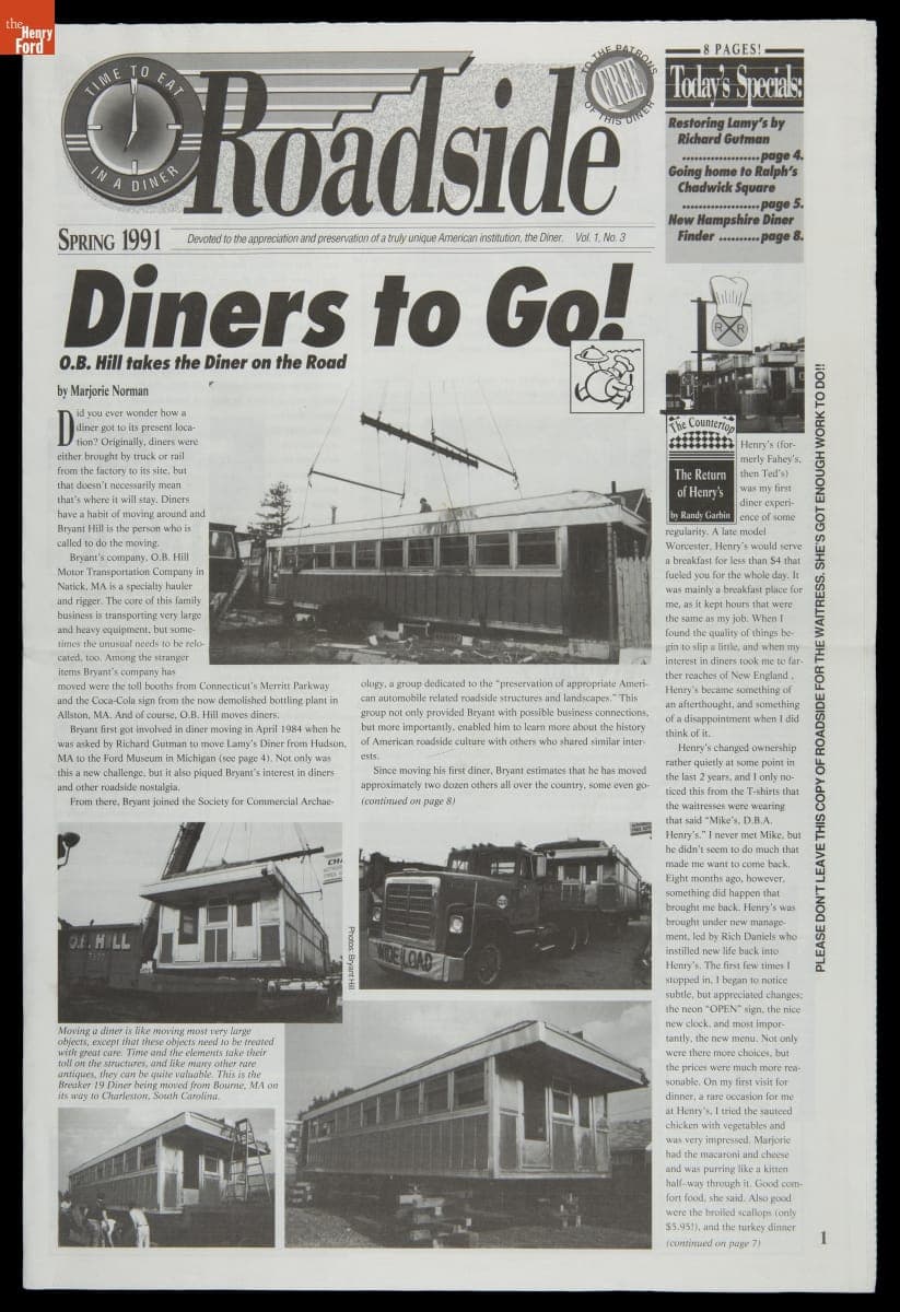 "Roadside," Vol. 1 No. 3, Spring 1991, "Diners to Go!"