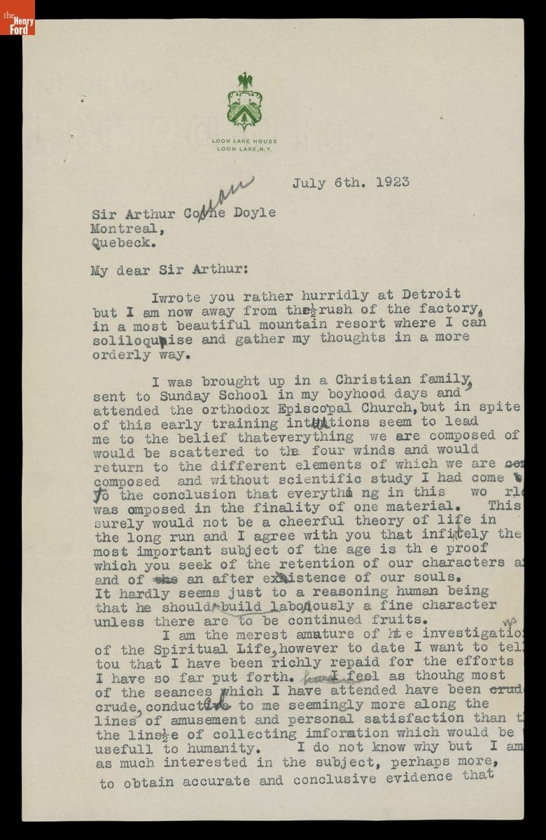 Letter from George M. Holley to Arthur Conan Doyle, July 6, 1923