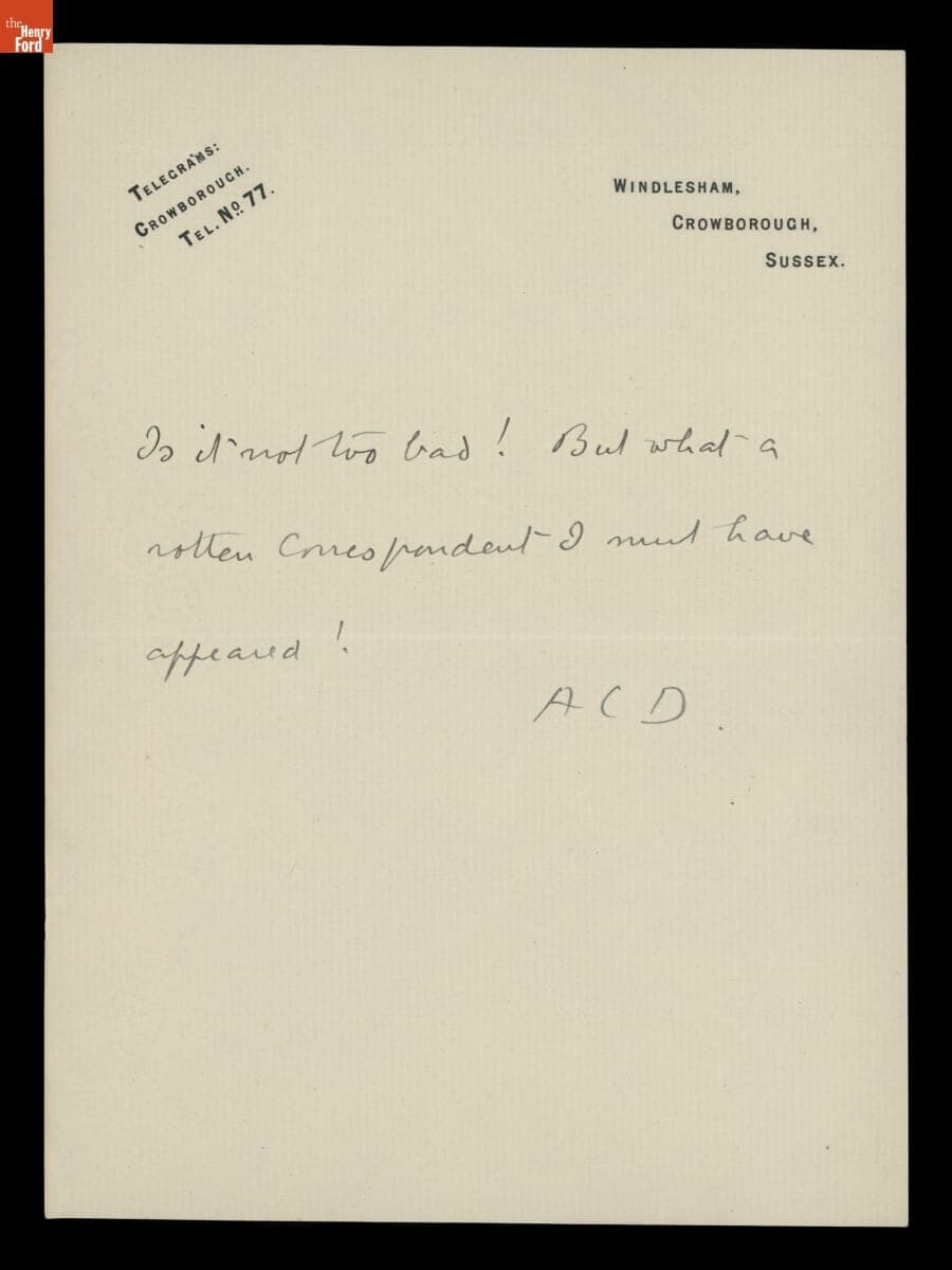 Letter from Arthur Conan Doyle to George M. Holley