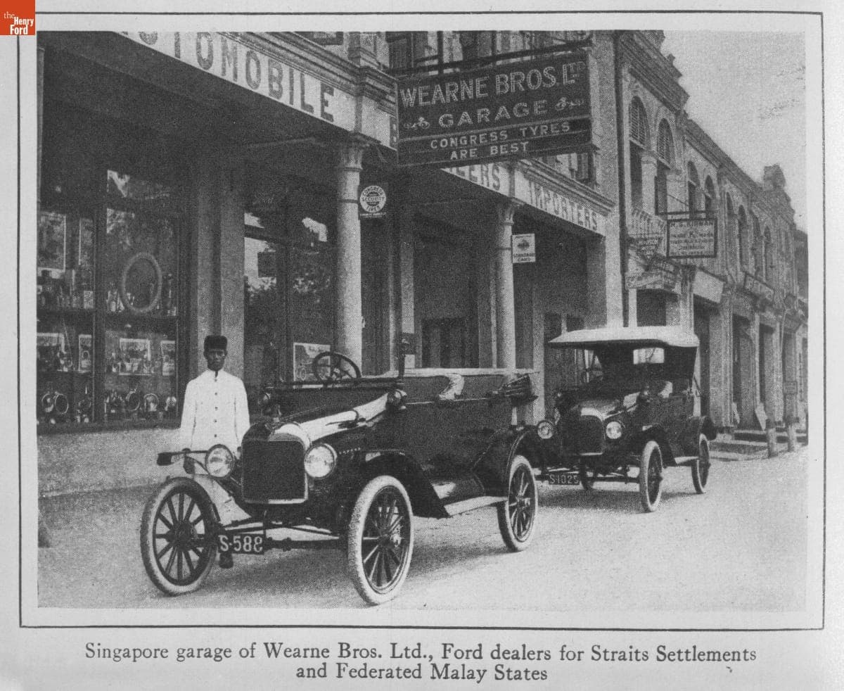 Ford Model Ts Outside Wearne Bros. Ltd., Singapore, 1916