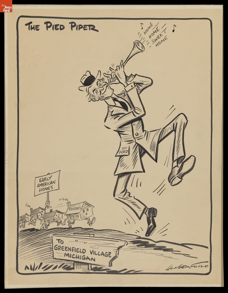 "The Pied Piper," Depicting Henry Ford Leading Early American Homes to Greenfield Village, 1935