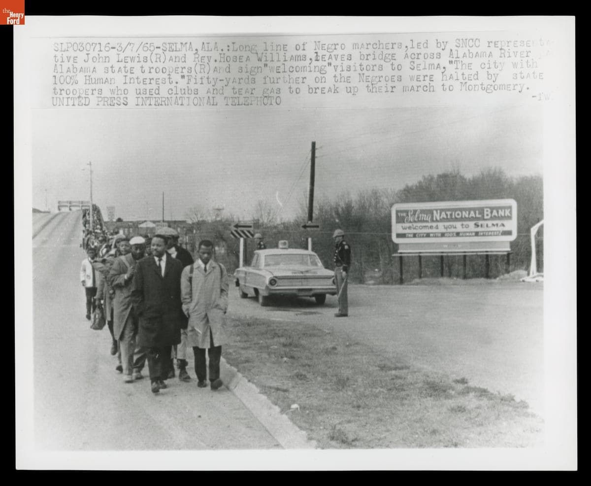 John Lewis and Rev. Hosea Williams Lead a Long Line of Marchers over the Edmund Pettis Bridge, March 7, 1965