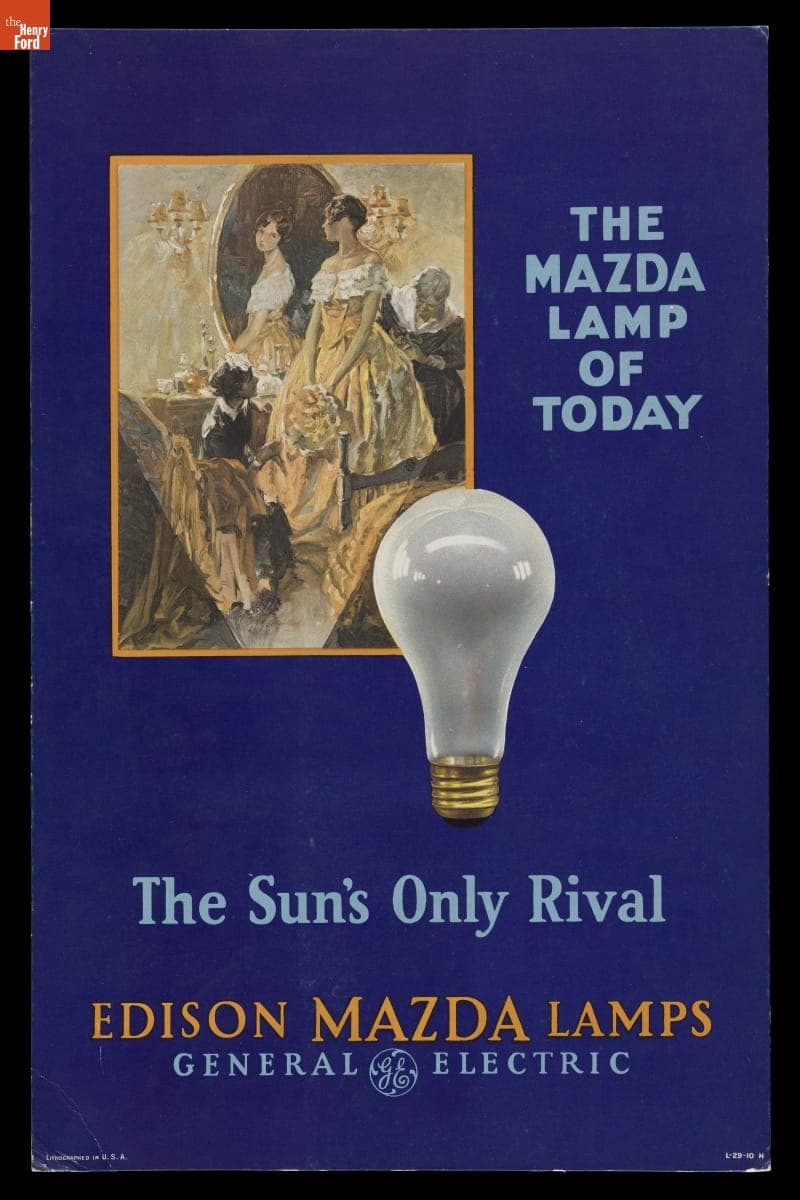 Advertising Poster for Edison Mazda Lamps, "The Mazda Lamp of Today, the Sun's Only Rival," circa 1925