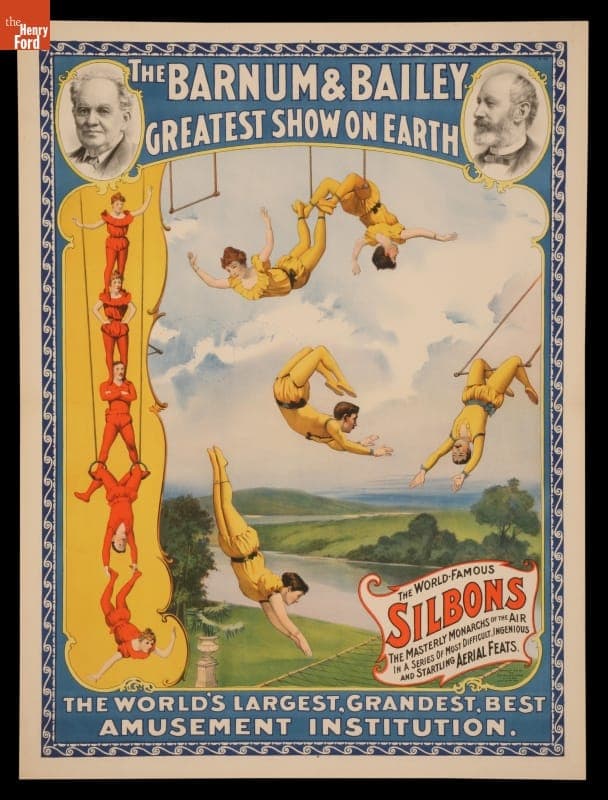Circus Poster, Barnum and Bailey Circus Presents "The World-Famous Silbons, The Masterly Monarchs of the Air," 1896