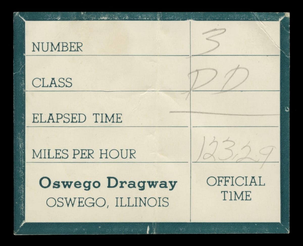 Timing Slip From Oswego Dragway, Used with Slingshot Dragster, 1963