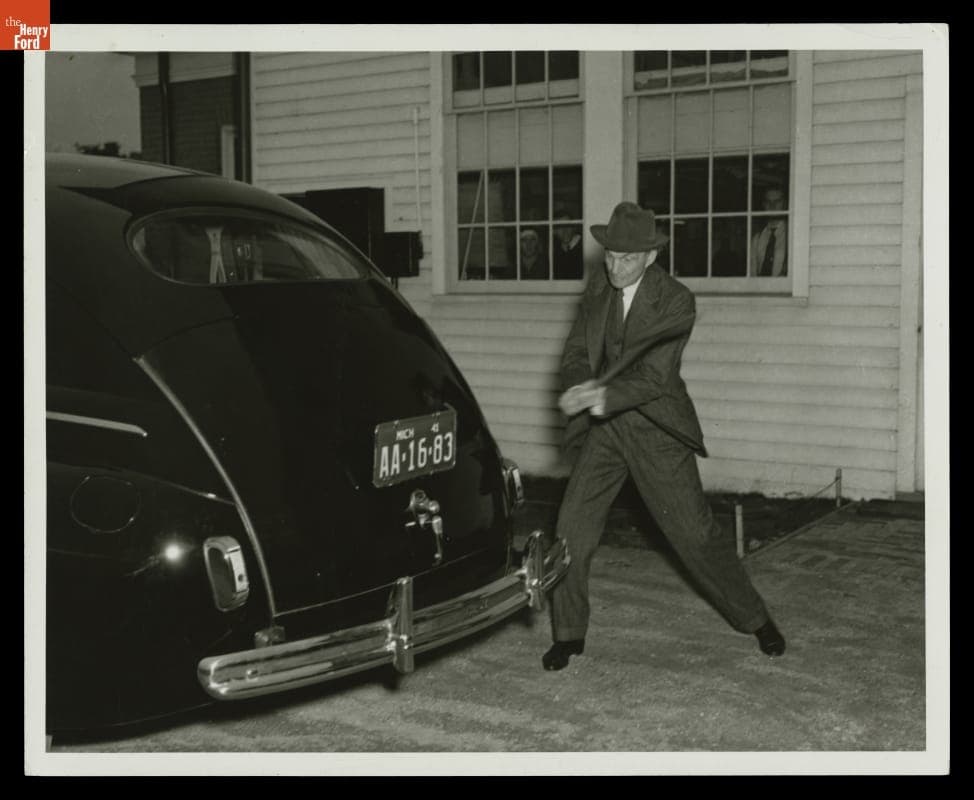 Henry Ford Hitting Soybean Plastic Trunk with an Axe, 1940