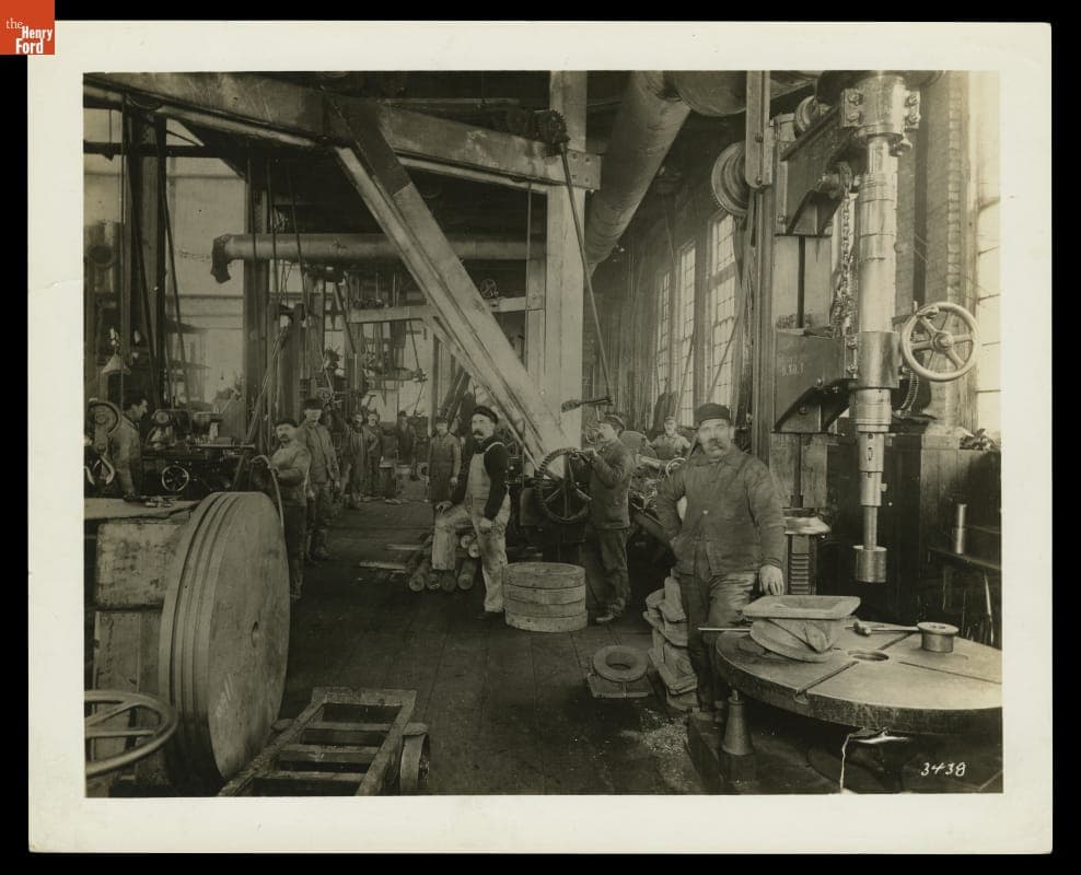 Workers inside the Detroit Shipbuilding Company, Detroit, Michigan, circa 1900