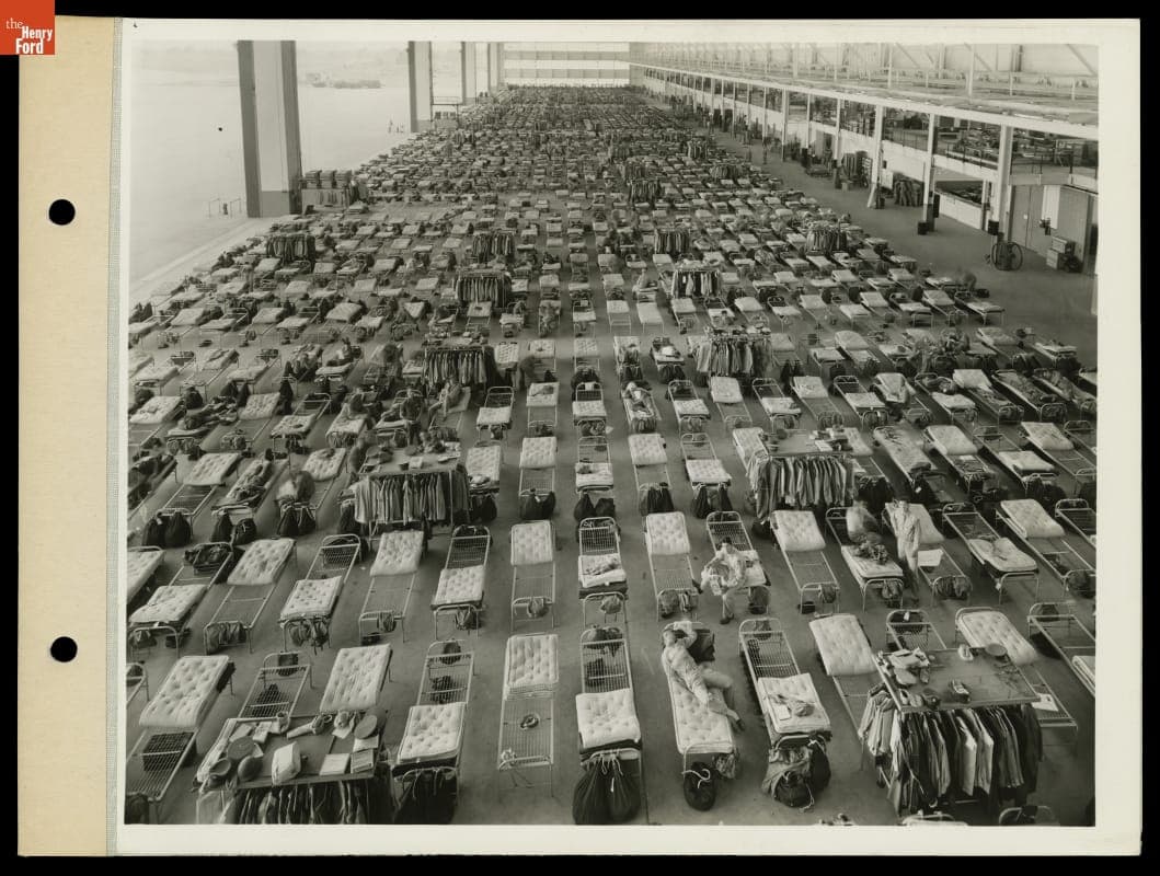 Military Sleeping Quarters in Willow Run Bomber Plant Hangar, 1942