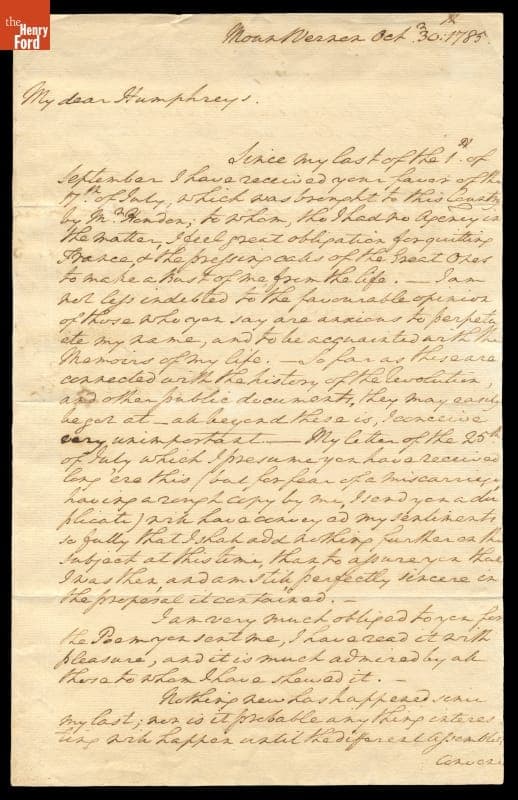 Letter from George Washington to David Humphreys, 1785