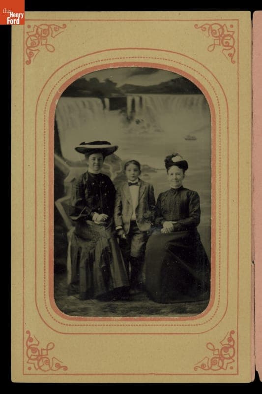 Clara Ford, Edsel Ford and Martha Bryant in a Photographer's Studio Portrait Taken at Niagara Falls, 1901