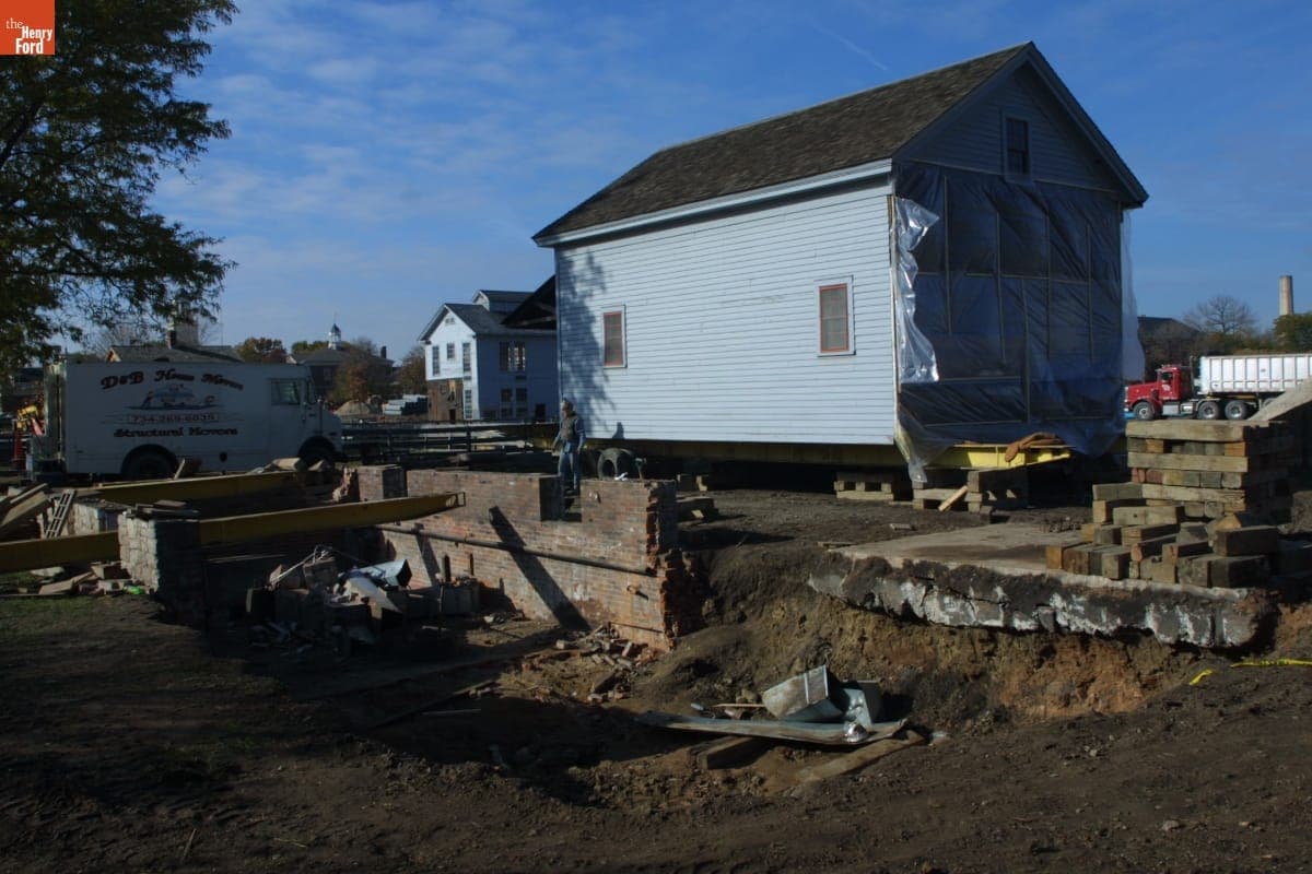 Loranger Gristmill being Relocated during the Greenfield Village Restoration Project, November 2002