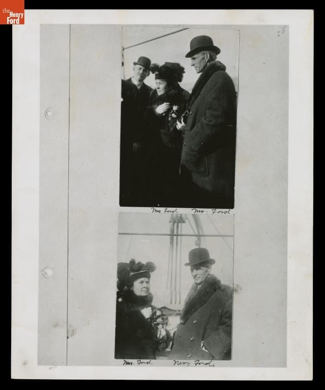 Clara Ford and Henry Ford on the Peace Expedition Ship "Oscar II" before it Sailed, Hoboken, New Jersey, 1915