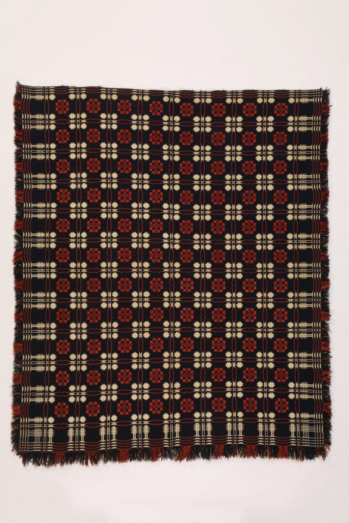"Pine Trees and Snowballs" Geometric Coverlet, 1800-1880