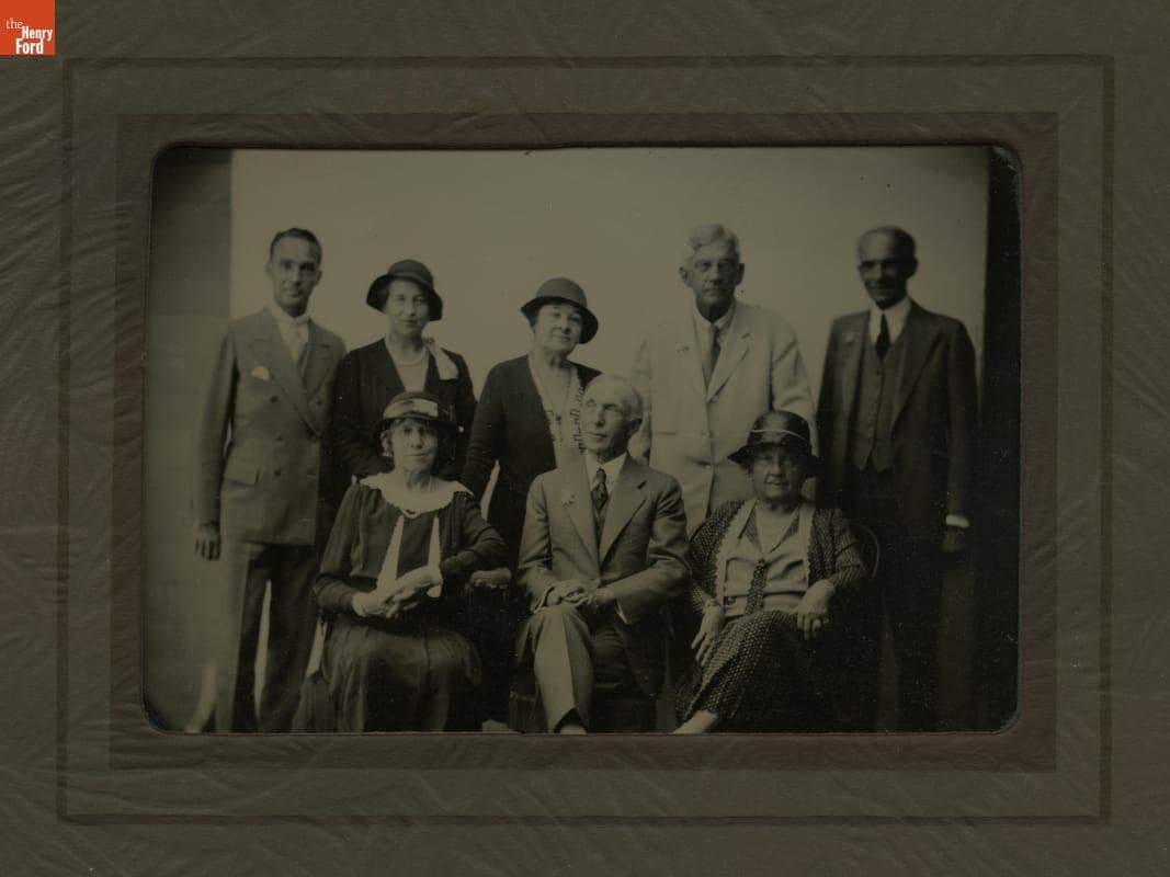 Edsel, Eleanor, Clara and Henry Ford with Guests at Tintype Studio in Greenfield Village, 1929-1930