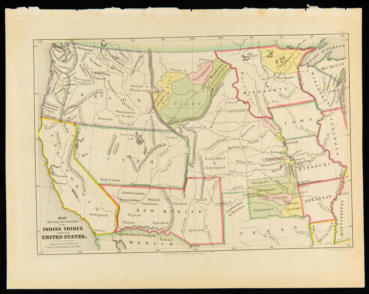 Map showing reservations in the United States in 1852.
