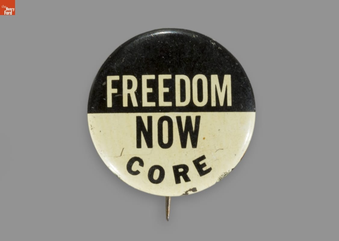Button, 'Freedom Now,' circa 1960, created by the Congress of Racial Equality.