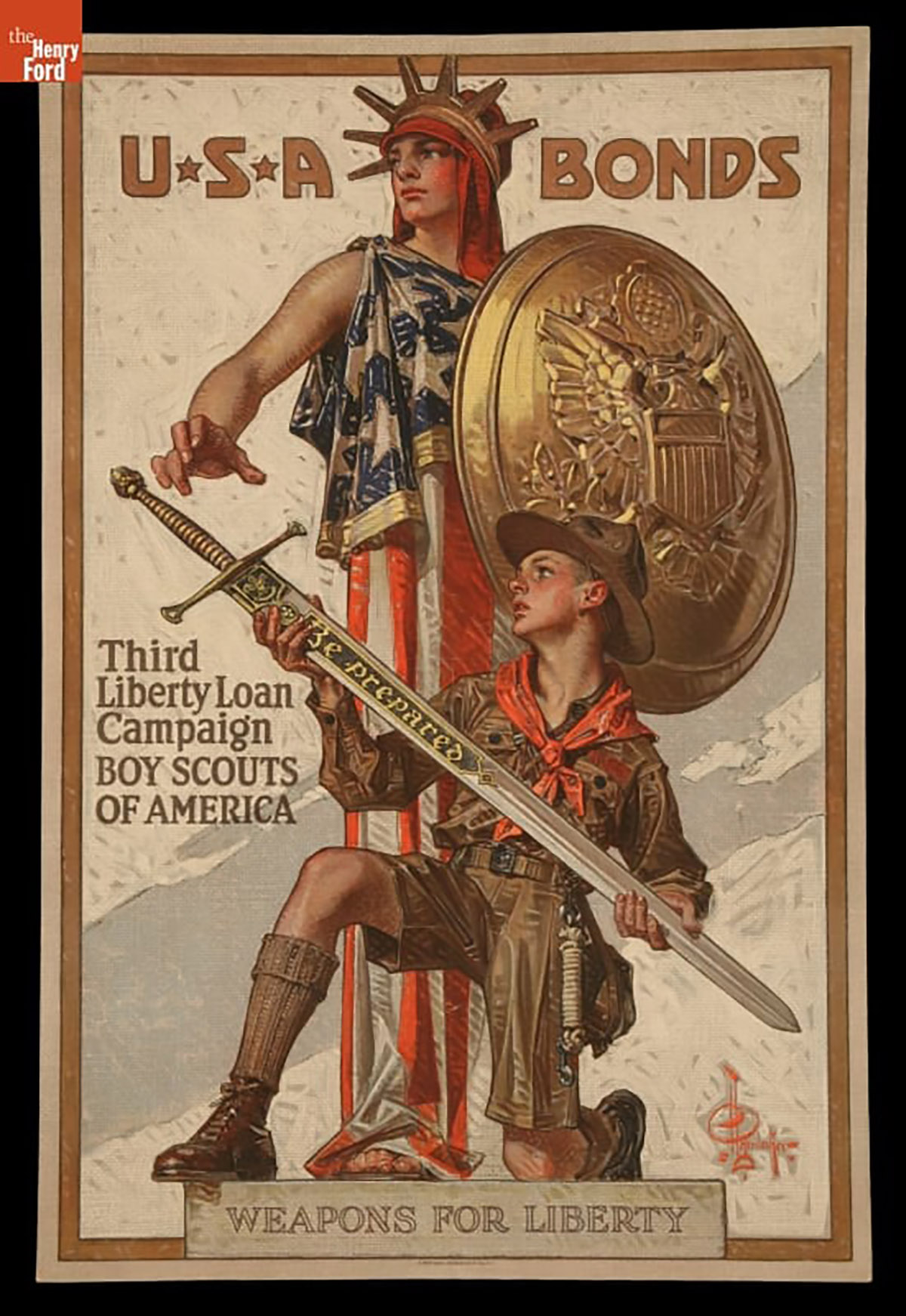 Leyendecker’s World War I poster, 'Weapons for Liberty,' advertising war bonds, 1917.