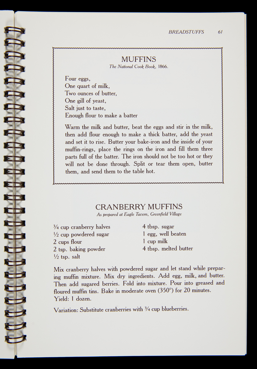Eagle Tavern Cookbook featuring Muffin recipes, 1988.